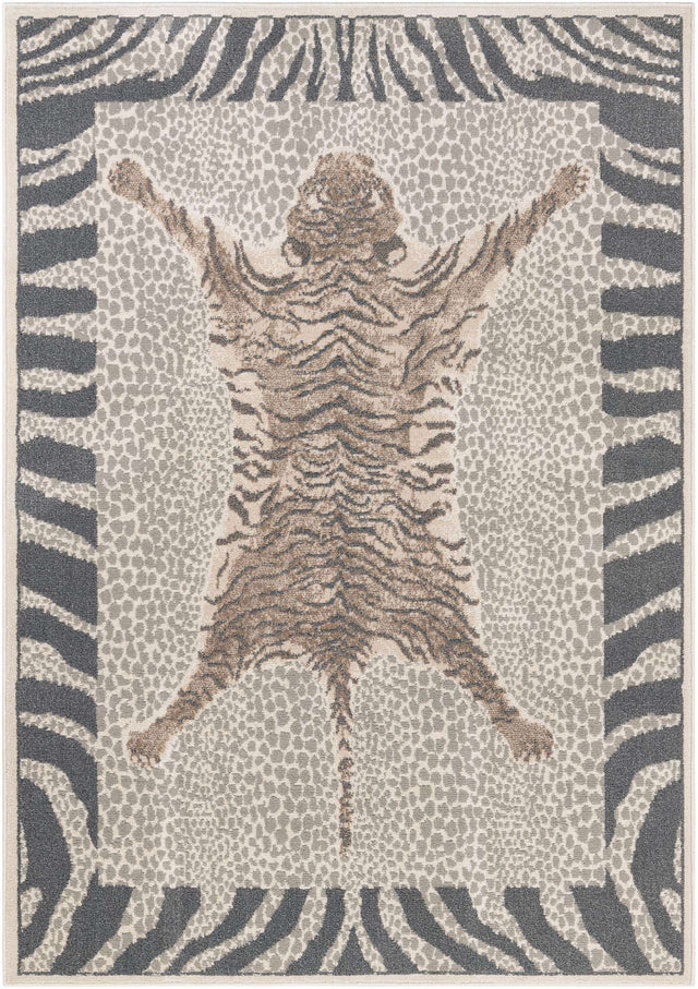 Gray and Ivory 5' 1 x 7' 1 Wildlife Rectangle Area Rug Animal Print Safari Jungle Inspired Carpet for Unique Modern Interior Design for Sale at Rug Engine