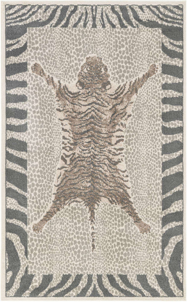Gray and Ivory 5' 1 x 8' Wildlife Rectangle Area Rug Animal Print Safari Jungle Inspired Carpet for Unique Modern Interior Design for Sale at Rug Engine