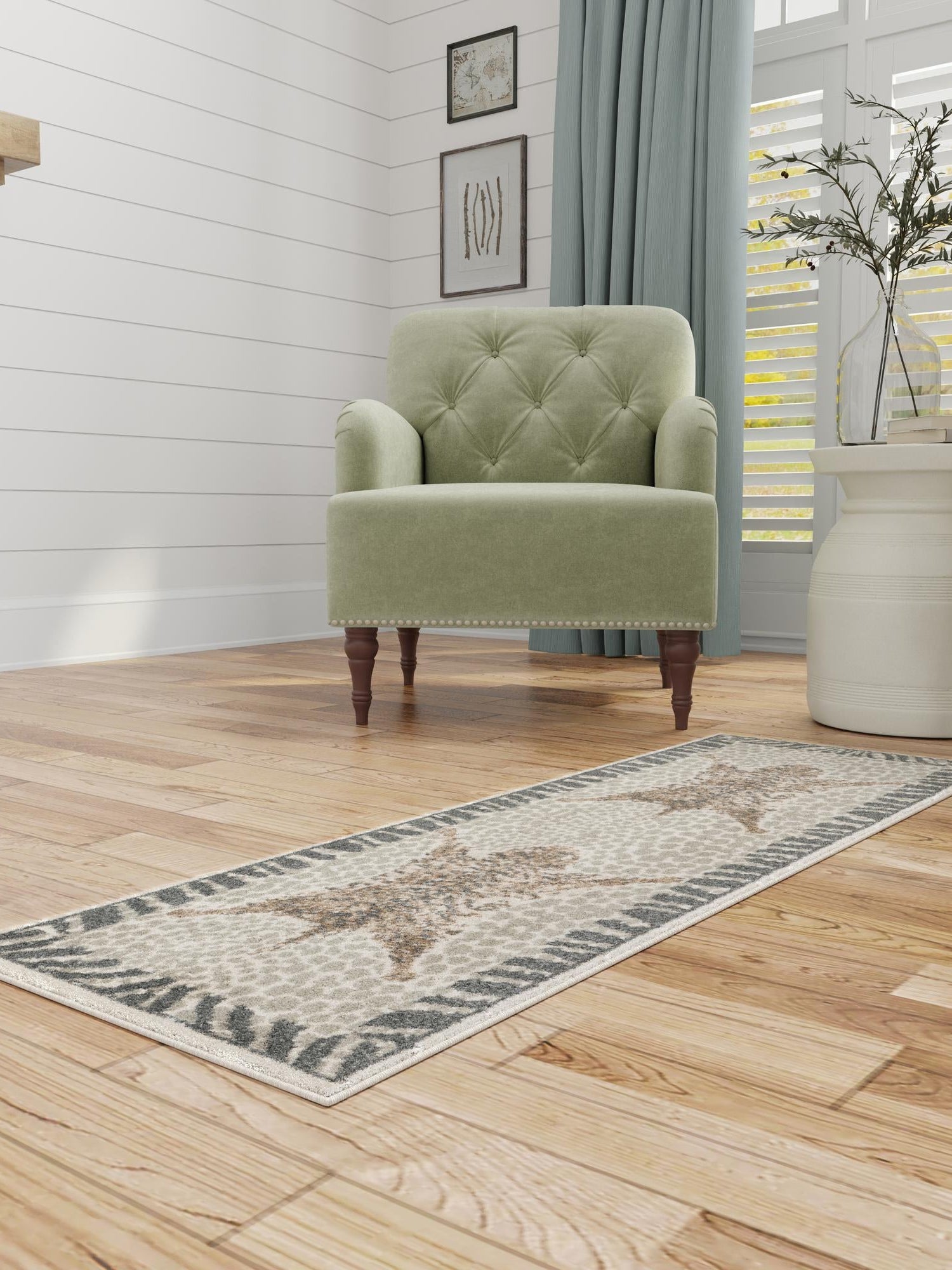 Gray and Ivory 2' 7 x 10' Wildlife Runner Area Rug Animal Print Safari Jungle Inspired Carpet for Unique Modern Interior Design for Sale at Rug Engine
