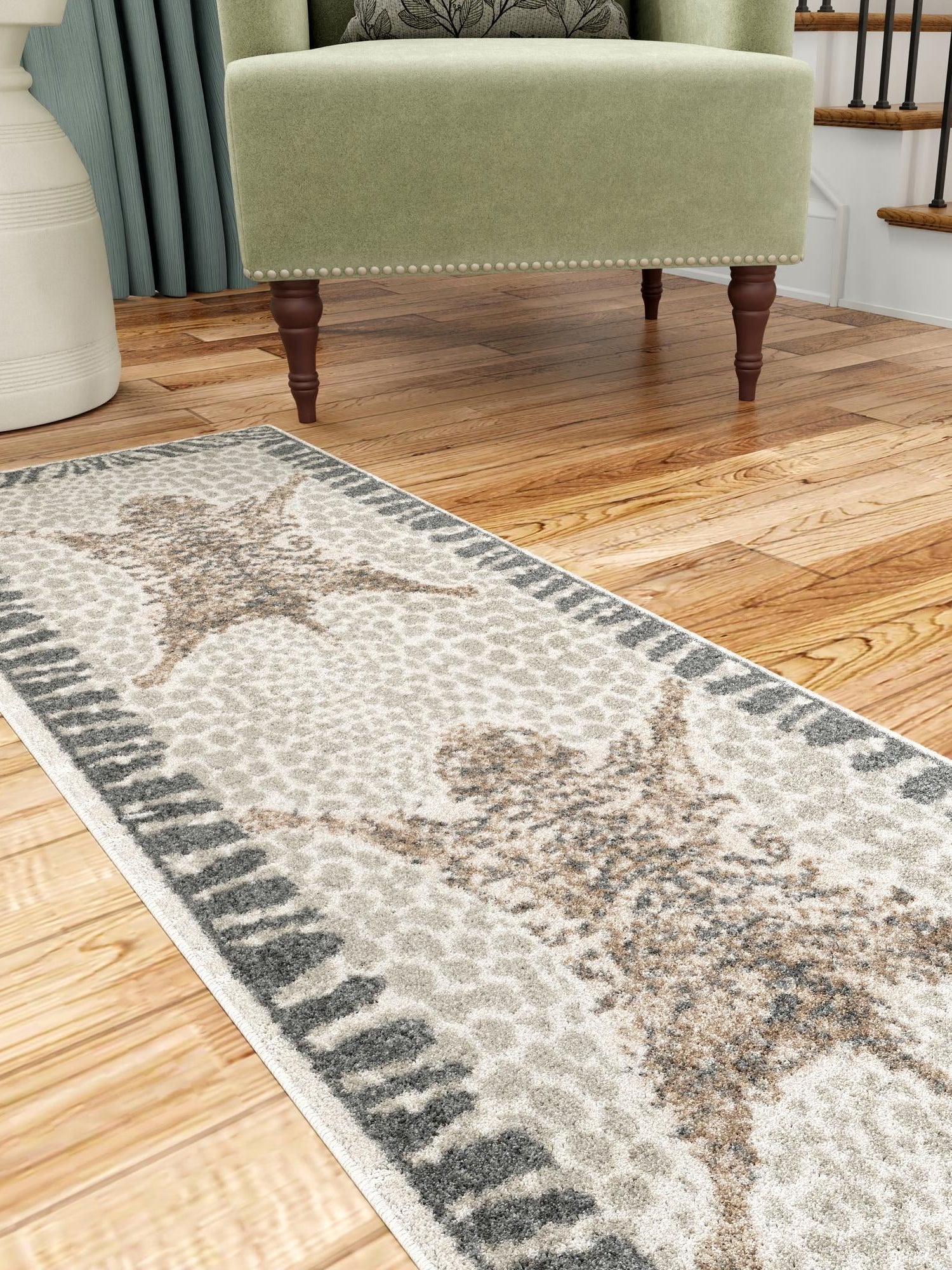 Gray and Ivory 2' 7 x 10' Wildlife Runner Area Rug Animal Print Safari Jungle Inspired Carpet for Unique Modern Interior Design for Sale at Rug Engine