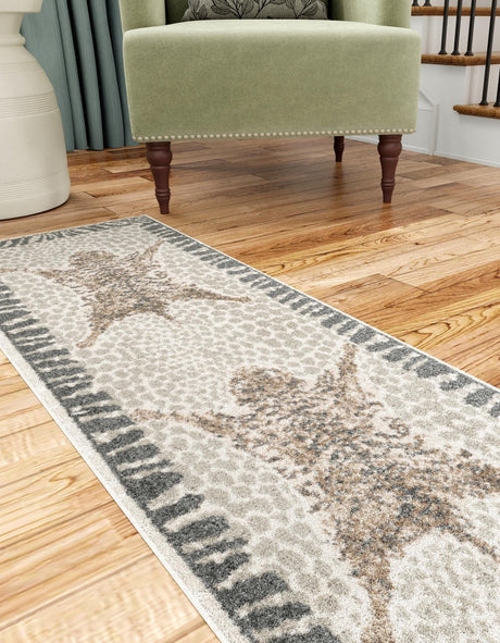 Gray and Ivory 2' x 6' 1 Wildlife Runner Area Rug Animal Print Safari Jungle Inspired Carpet for Unique Modern Interior Design for Sale at Rug Engine