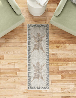 Gray and Ivory 2' x 8' Wildlife Runner Area Rug Animal Print Safari Jungle Inspired Carpet for Unique Modern Interior Design for Sale at Rug Engine