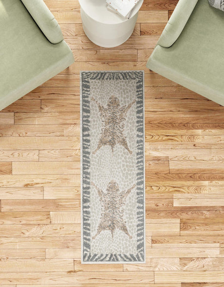 Gray and Ivory 2' x 8' Wildlife Runner Area Rug Animal Print Safari Jungle Inspired Carpet for Unique Modern Interior Design for Sale at Rug Engine
