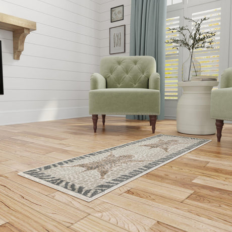 Gray and Ivory 2' x 8' Wildlife Runner Area Rug Animal Print Safari Jungle Inspired Carpet for Unique Modern Interior Design for Sale at Rug Engine