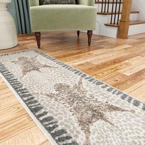 Gray and Ivory 2' x 8' Wildlife Runner Area Rug Animal Print Safari Jungle Inspired Carpet for Unique Modern Interior Design for Sale at Rug Engine