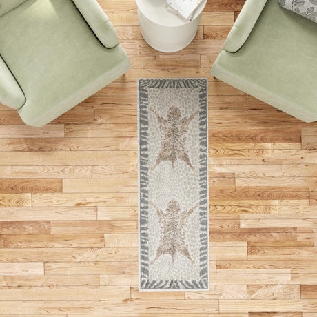 Gray and Ivory 2' x 8' Wildlife Runner Area Rug Animal Print Safari Jungle Inspired Carpet for Unique Modern Interior Design for Sale at Rug Engine
