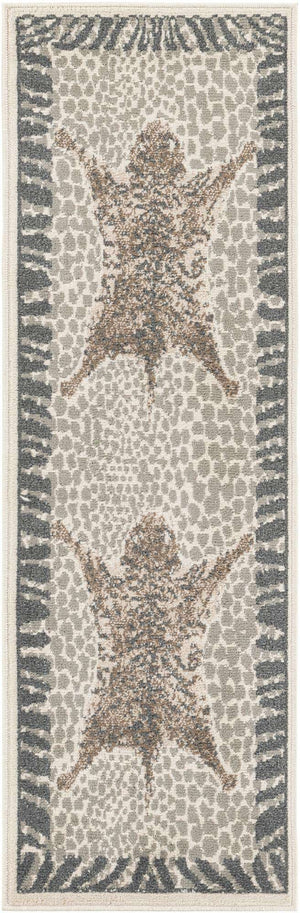 Gray and Ivory 2' x 6' 1 Wildlife Runner Area Rug Animal Print Safari Jungle Inspired Carpet for Unique Modern Interior Design for Sale at Rug Engine