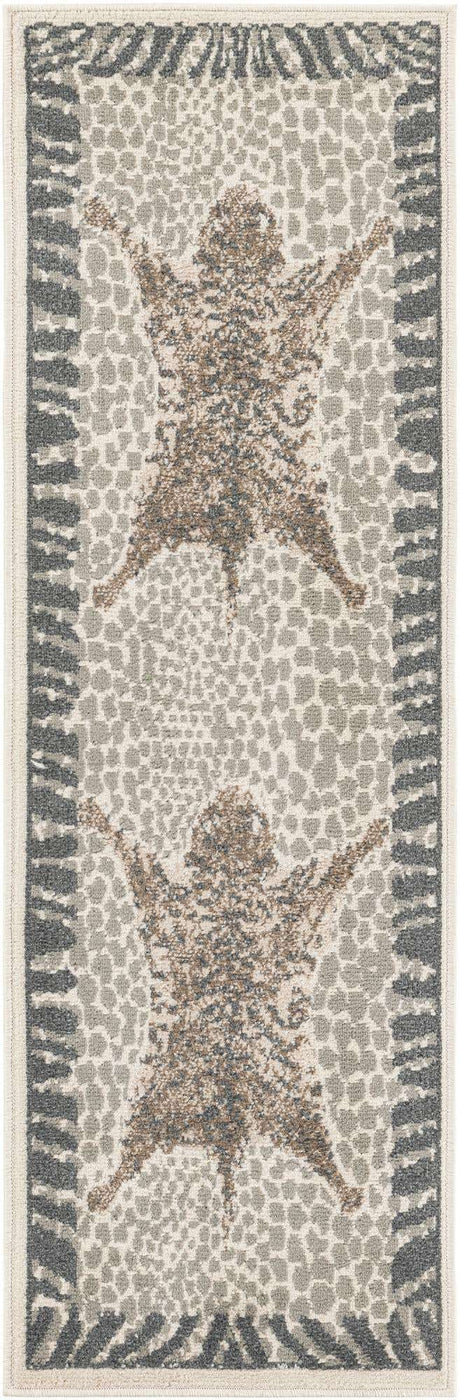 Gray and Ivory 2' x 6' 1 Wildlife Runner Area Rug Animal Print Safari Jungle Inspired Carpet for Unique Modern Interior Design for Sale at Rug Engine