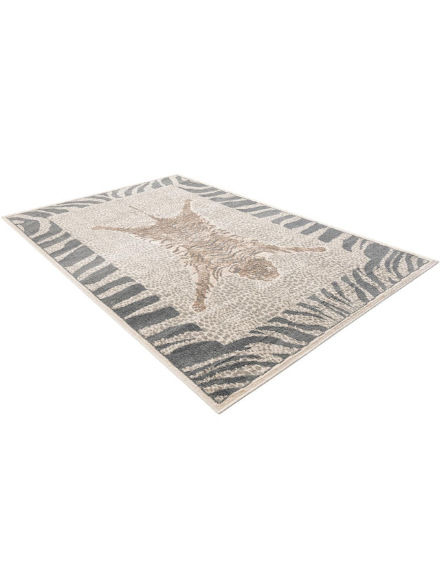Gray and Ivory 6' 1 x 9' Wildlife Rectangle Area Rug Animal Print Safari Jungle Inspired Carpet for Unique Modern Interior Design for Sale at Rug Engine