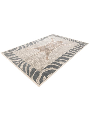 Gray and Ivory 6' 1 x 9' Wildlife Rectangle Area Rug Animal Print Safari Jungle Inspired Carpet for Unique Modern Interior Design for Sale at Rug Engine