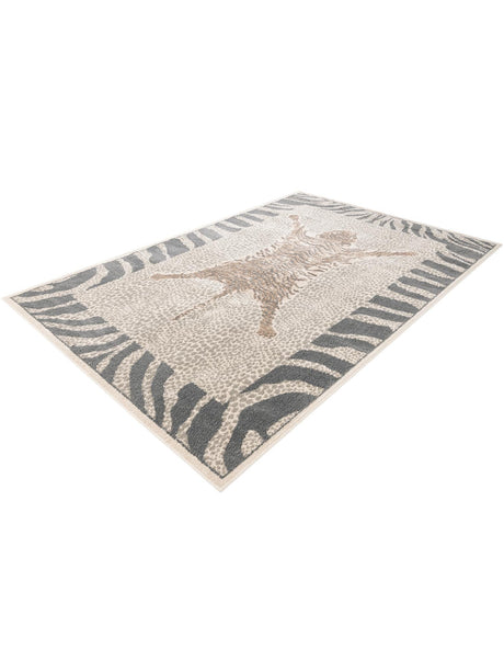 Gray and Ivory 6' 1 x 9' Wildlife Rectangle Area Rug Animal Print Safari Jungle Inspired Carpet for Unique Modern Interior Design for Sale at Rug Engine