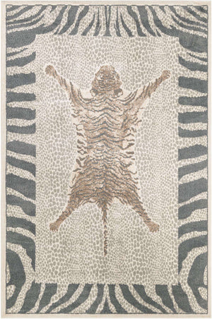 Gray and Ivory 6' 1 x 9' Wildlife Rectangle Area Rug Animal Print Safari Jungle Inspired Carpet for Unique Modern Interior Design for Sale at Rug Engine
