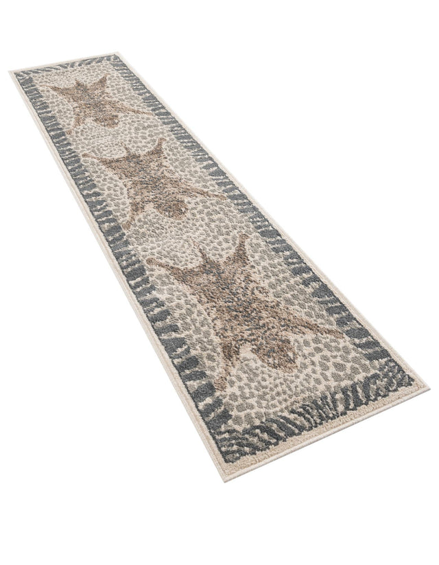 Gray and Ivory 2' x 8' Wildlife Runner Area Rug Animal Print Safari Jungle Inspired Carpet for Unique Modern Interior Design for Sale at Rug Engine