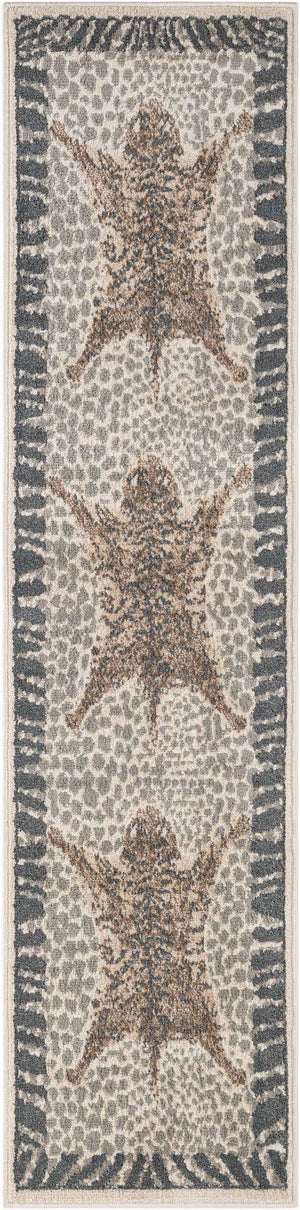 Gray and Ivory 2' x 8' Wildlife Runner Area Rug Animal Print Safari Jungle Inspired Carpet for Unique Modern Interior Design for Sale at Rug Engine