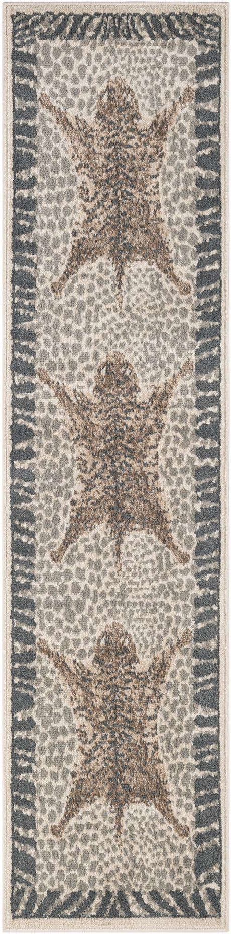 Gray and Ivory 2' x 8' Wildlife Runner Area Rug Animal Print Safari Jungle Inspired Carpet for Unique Modern Interior Design for Sale at Rug Engine