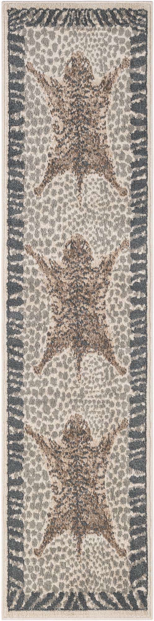Gray and Ivory 2' x 8' Wildlife Runner Area Rug Animal Print Safari Jungle Inspired Carpet for Unique Modern Interior Design for Sale at Rug Engine