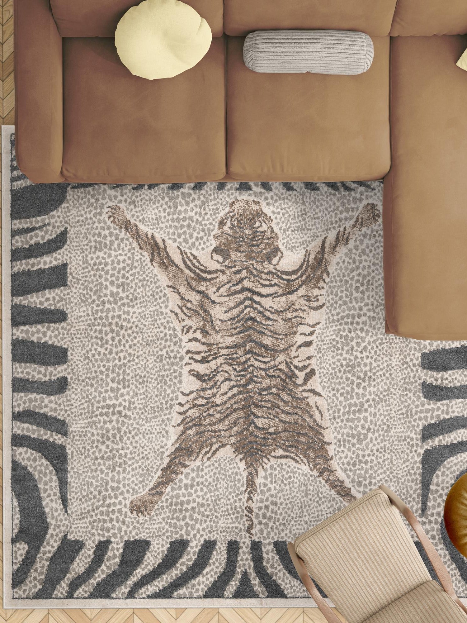 Gray and Ivory 10' x 10' Wildlife Square Area Rug Animal Print Safari Jungle Inspired Carpet for Unique Modern Interior Design for Sale at Rug Engine
