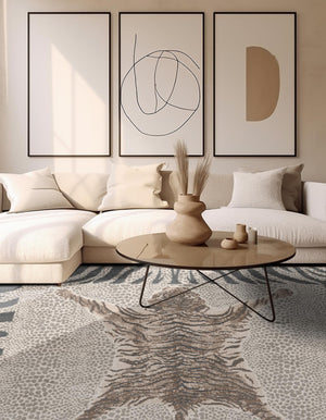 Gray and Ivory 10' x 10' Wildlife Square Area Rug Animal Print Safari Jungle Inspired Carpet for Unique Modern Interior Design for Sale at Rug Engine