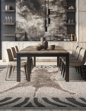 Gray and Ivory 7' 10 x 7' 10 Wildlife Square Area Rug Animal Print Safari Jungle Inspired Carpet for Unique Modern Interior Design for Sale at Rug Engine
