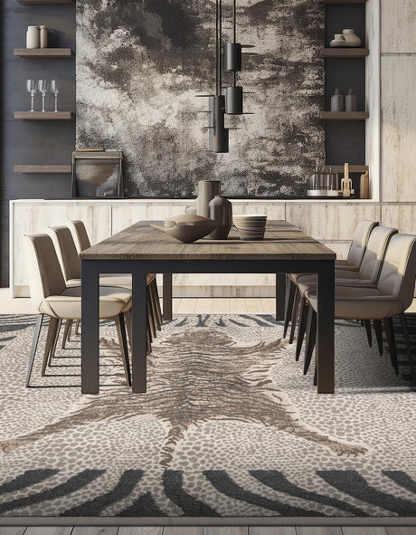 Gray and Ivory 7' 10 x 7' 10 Wildlife Square Area Rug Animal Print Safari Jungle Inspired Carpet for Unique Modern Interior Design for Sale at Rug Engine