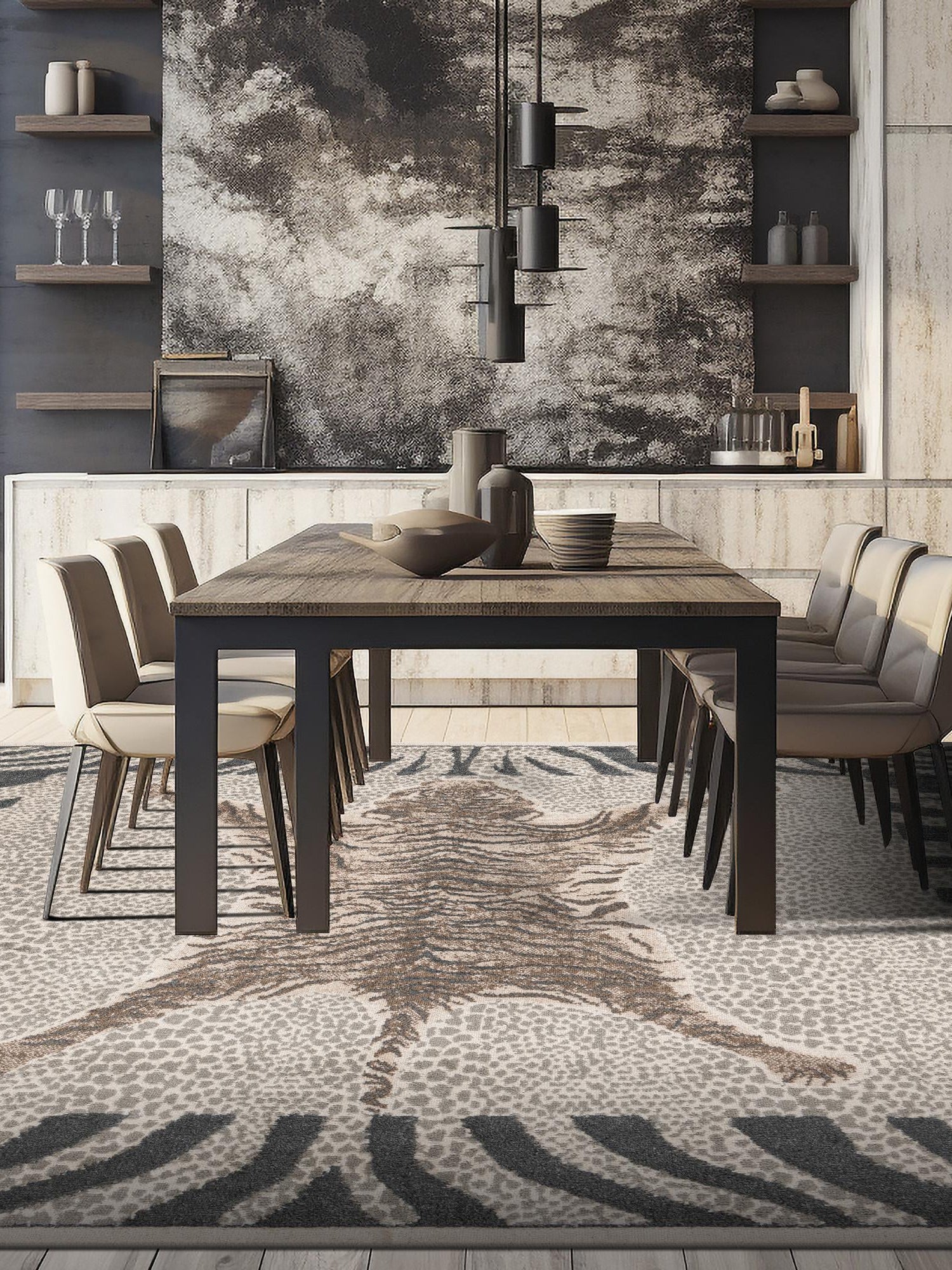 Gray and Ivory 10' x 10' Wildlife Square Area Rug Animal Print Safari Jungle Inspired Carpet for Unique Modern Interior Design for Sale at Rug Engine