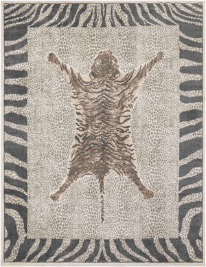 Gray and Ivory 7' 10 x 10' Wildlife Rectangle Area Rug Animal Print Safari Jungle Inspired Carpet for Unique Modern Interior Design for Sale at Rug Engine