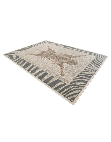 Gray and Ivory 9' x 12' Wildlife Rectangle Area Rug Animal Print Safari Jungle Inspired Carpet for Unique Modern Interior Design for Sale at Rug Engine