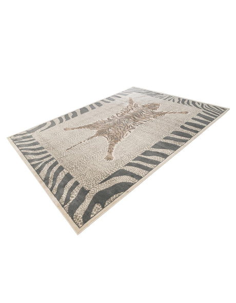 Gray and Ivory 9' x 12' Wildlife Rectangle Area Rug Animal Print Safari Jungle Inspired Carpet for Unique Modern Interior Design for Sale at Rug Engine