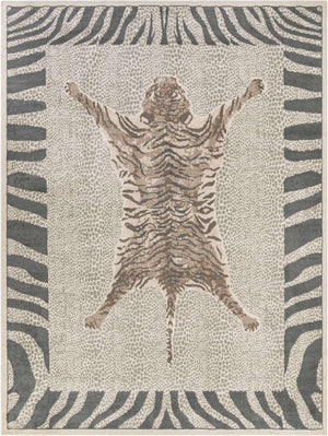 Gray and Ivory 9' x 12' Wildlife Rectangle Area Rug Animal Print Safari Jungle Inspired Carpet for Unique Modern Interior Design for Sale at Rug Engine