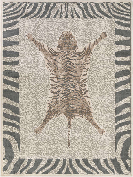 Gray and Ivory 9' x 12' Wildlife Rectangle Area Rug Animal Print Safari Jungle Inspired Carpet for Unique Modern Interior Design for Sale at Rug Engine