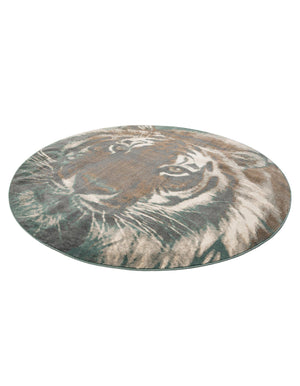 Multicolor 10' x 10' Wildlife Round Area Rug Animal Print Safari Jungle Inspired Carpet for Unique Modern Interior Design for Sale at Rug Engine