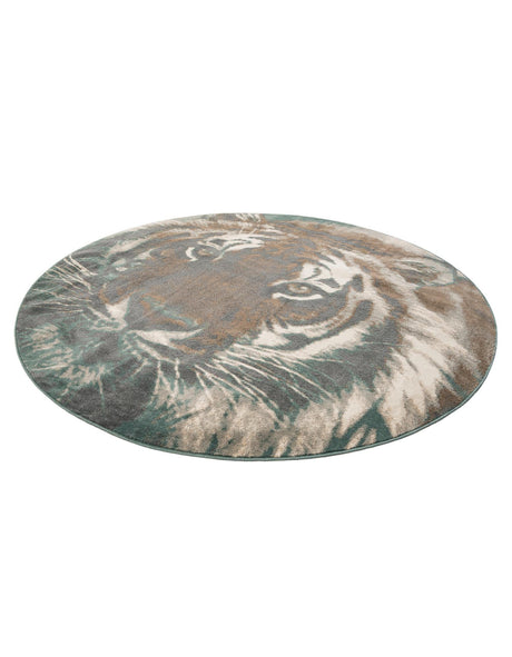 Multicolor 10' x 10' Wildlife Round Area Rug Animal Print Safari Jungle Inspired Carpet for Unique Modern Interior Design for Sale at Rug Engine