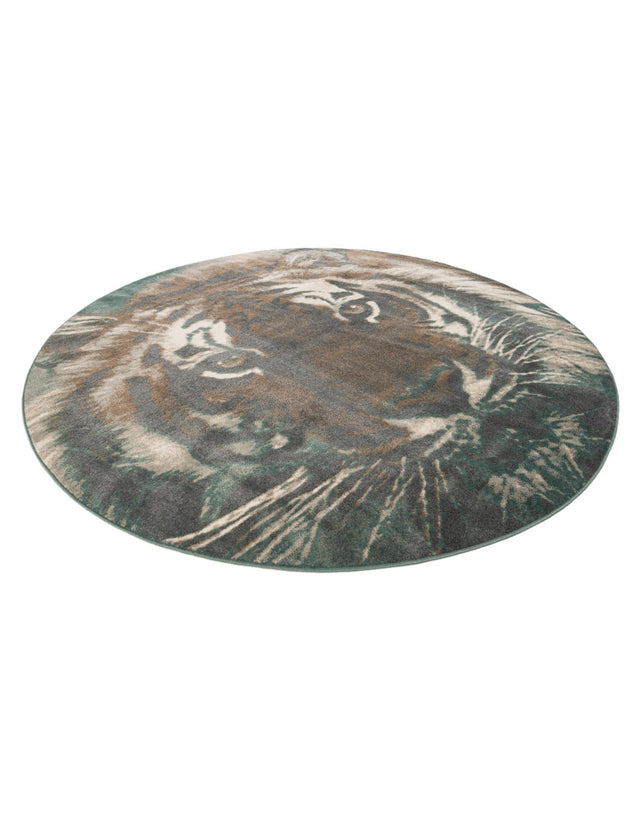 Multicolor 10' x 10' Wildlife Round Area Rug Animal Print Safari Jungle Inspired Carpet for Unique Modern Interior Design for Sale at Rug Engine
