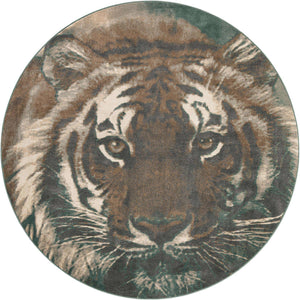 Multicolor 10' x 10' Wildlife Round Area Rug Animal Print Safari Jungle Inspired Carpet for Unique Modern Interior Design for Sale at Rug Engine