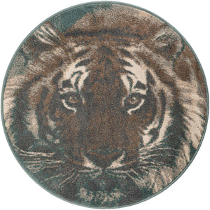 Multicolor 3' 1 x 3' 1 Wildlife Round Area Rug Animal Print Safari Jungle Inspired Carpet for Unique Modern Interior Design for Sale at Rug Engine