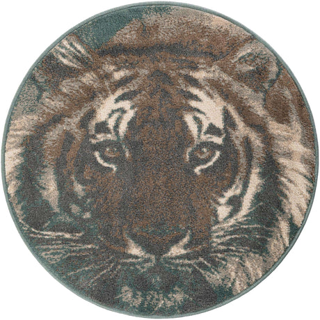 Multicolor 3' 1 x 3' 1 Wildlife Round Area Rug Animal Print Safari Jungle Inspired Carpet for Unique Modern Interior Design for Sale at Rug Engine