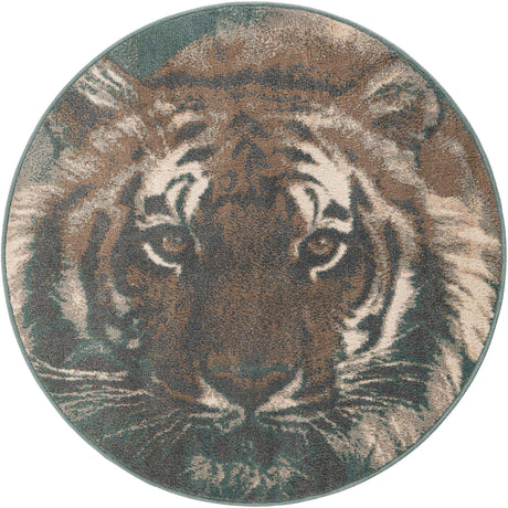 Multicolor 4' 1 x 4' 1 Wildlife Round Area Rug Animal Print Safari Jungle Inspired Carpet for Unique Modern Interior Design for Sale at Rug Engine