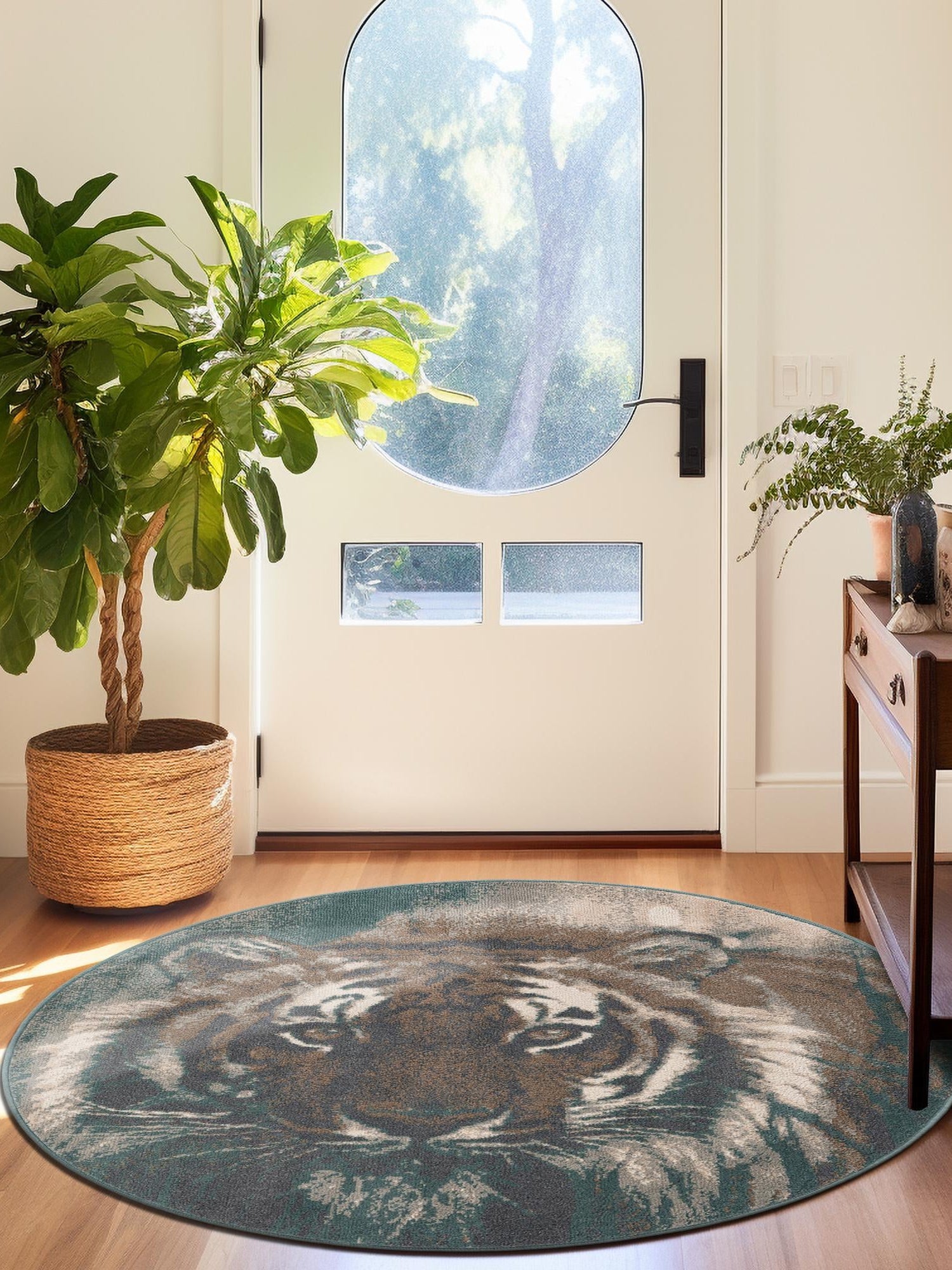 Multicolor 3' 1 x 3' 1 Wildlife Round Area Rug Animal Print Safari Jungle Inspired Carpet for Unique Modern Interior Design for Sale at Rug Engine