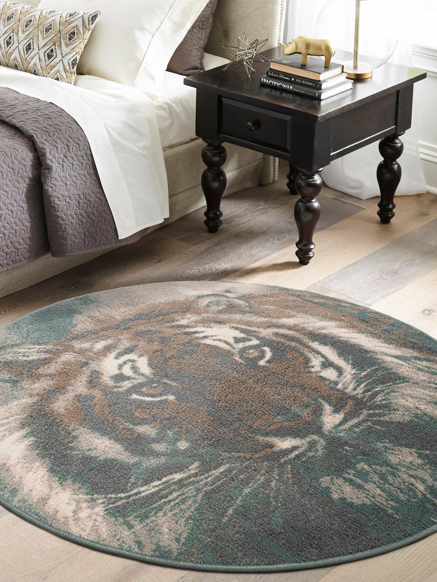 Multicolor 7' 10 x 7' 10 Wildlife Round Area Rug Animal Print Safari Jungle Inspired Carpet for Unique Modern Interior Design for Sale at Rug Engine