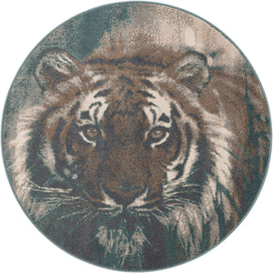 Multicolor 5' 1 x 5' 1 Wildlife Round Area Rug Animal Print Safari Jungle Inspired Carpet for Unique Modern Interior Design for Sale at Rug Engine