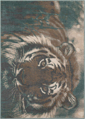 Multicolor 5' 1 x 7' 1 Wildlife Rectangle Area Rug Animal Print Safari Jungle Inspired Carpet for Unique Modern Interior Design for Sale at Rug Engine