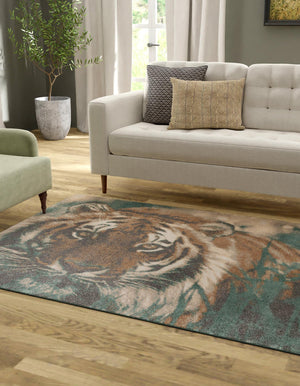 Multicolor 4' 1 x 6' 1 Wildlife Rectangle Area Rug Animal Print Safari Jungle Inspired Carpet for Unique Modern Interior Design for Sale at Rug Engine