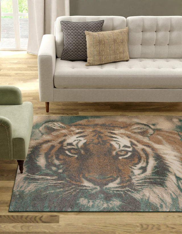 Multicolor 5' 1 x 8' Wildlife Rectangle Area Rug Animal Print Safari Jungle Inspired Carpet for Unique Modern Interior Design for Sale at Rug Engine