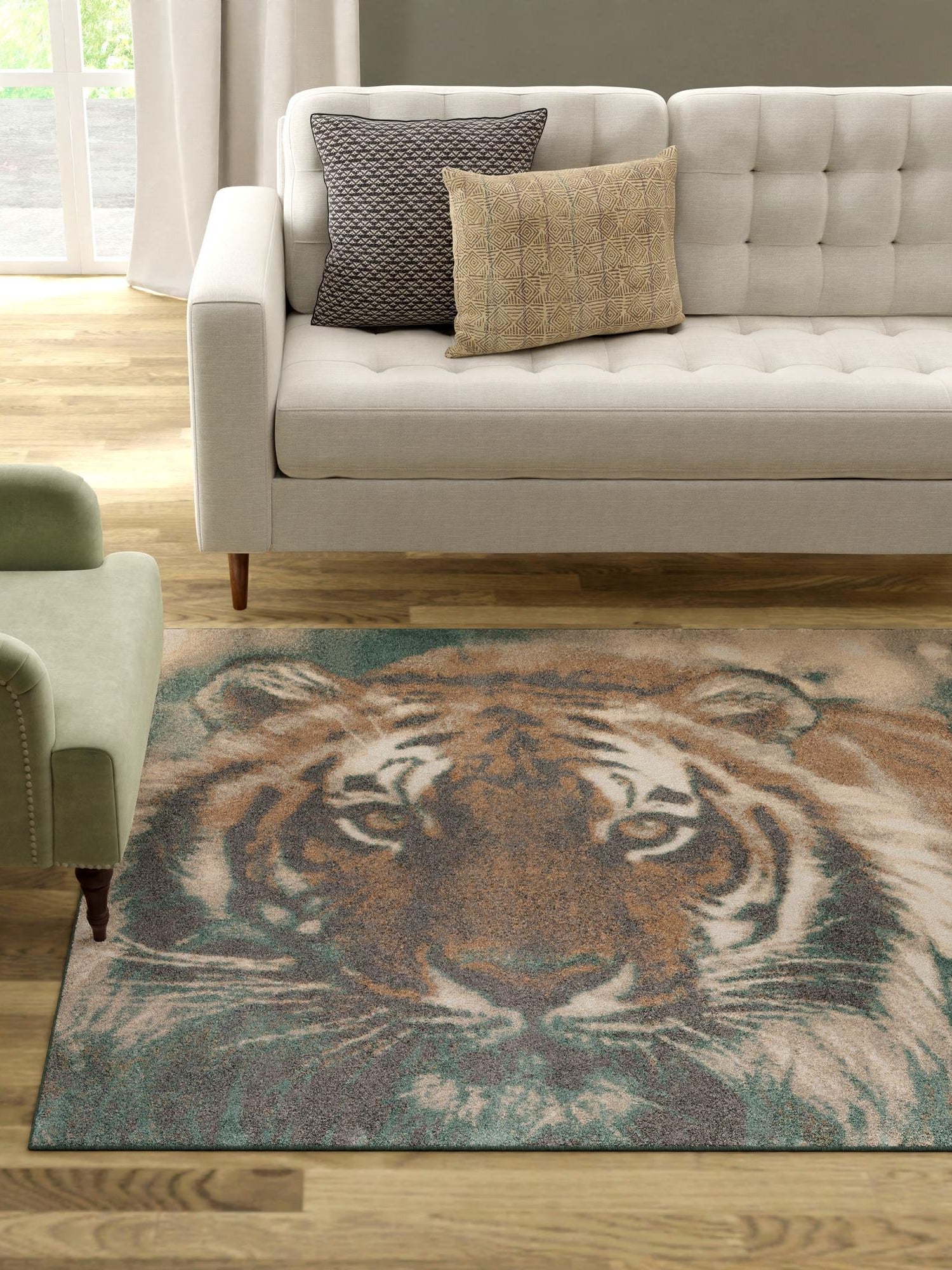 Multicolor 6' 1 x 9' Wildlife Rectangle Area Rug Animal Print Safari Jungle Inspired Carpet for Unique Modern Interior Design for Sale at Rug Engine