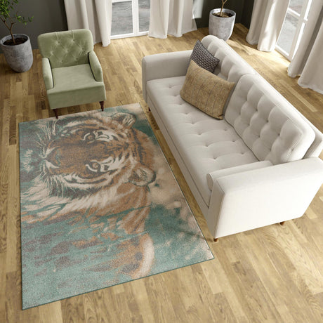 Multicolor 5' 1 x 7' 1 Wildlife Rectangle Area Rug Animal Print Safari Jungle Inspired Carpet for Unique Modern Interior Design for Sale at Rug Engine