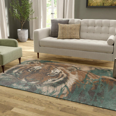 Multicolor 5' 1 x 7' 1 Wildlife Rectangle Area Rug Animal Print Safari Jungle Inspired Carpet for Unique Modern Interior Design for Sale at Rug Engine