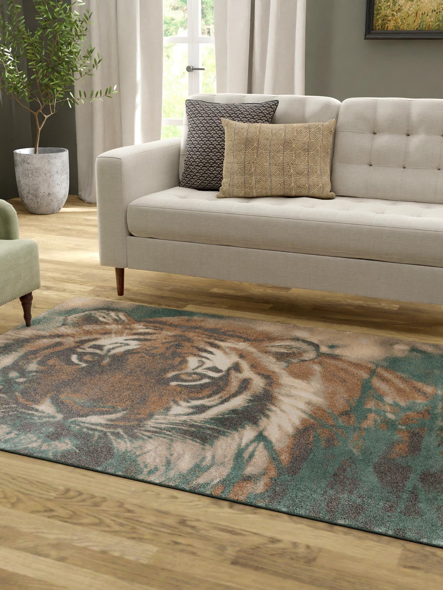 Multicolor 9' x 12' Wildlife Rectangle Area Rug Animal Print Safari Jungle Inspired Carpet for Unique Modern Interior Design for Sale at Rug Engine