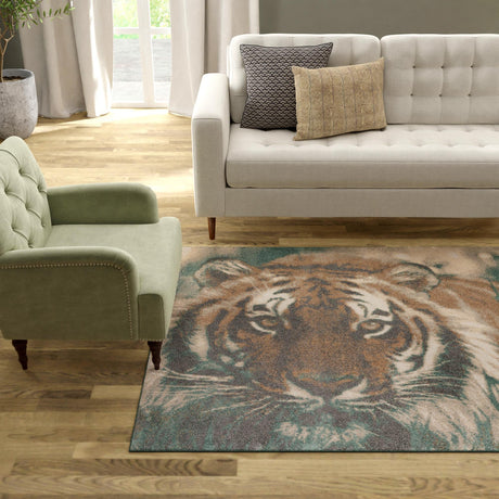 Multicolor 5' 1 x 7' 1 Wildlife Rectangle Area Rug Animal Print Safari Jungle Inspired Carpet for Unique Modern Interior Design for Sale at Rug Engine