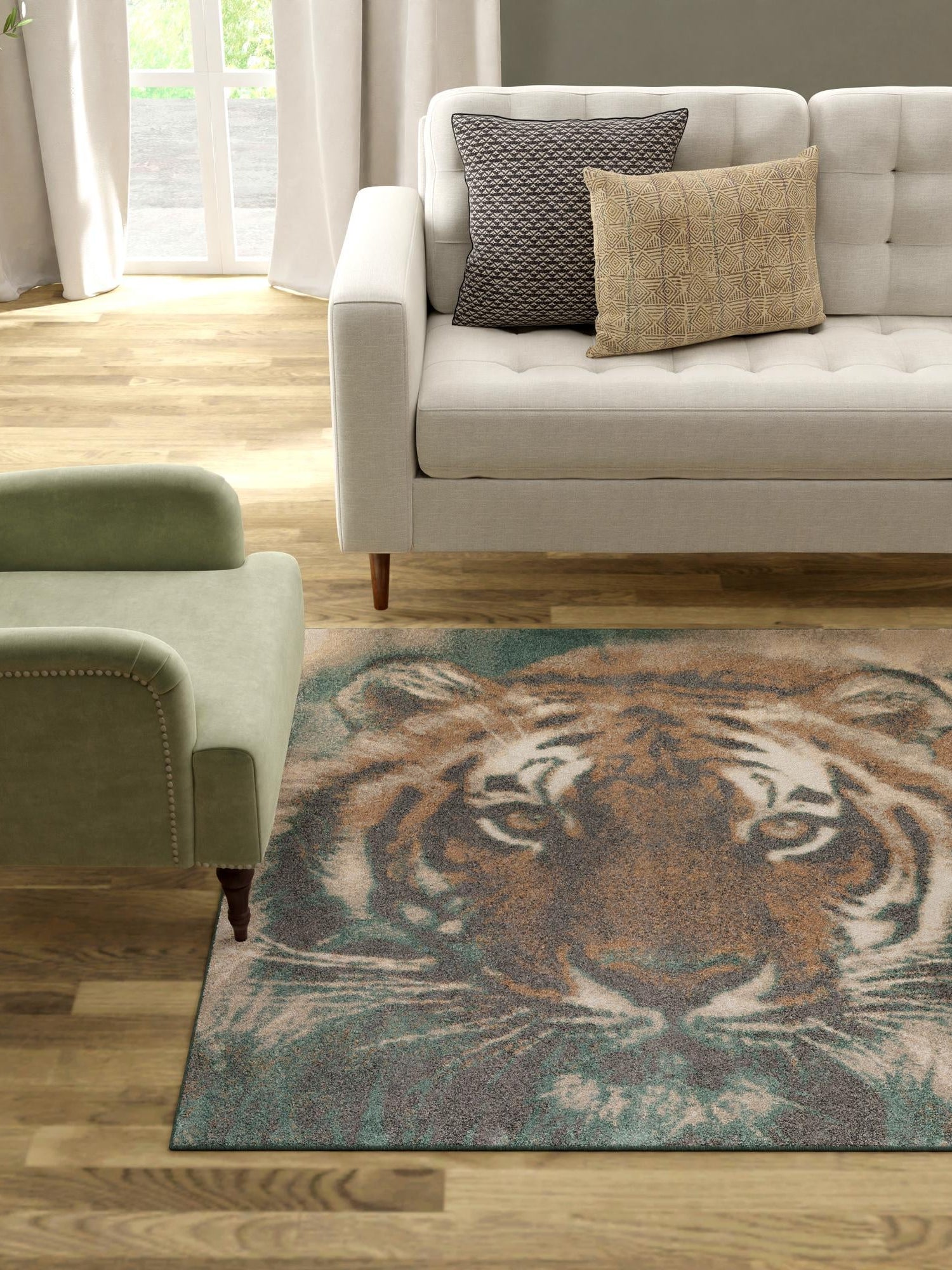 Multicolor 9' x 12' Wildlife Rectangle Area Rug Animal Print Safari Jungle Inspired Carpet for Unique Modern Interior Design for Sale at Rug Engine