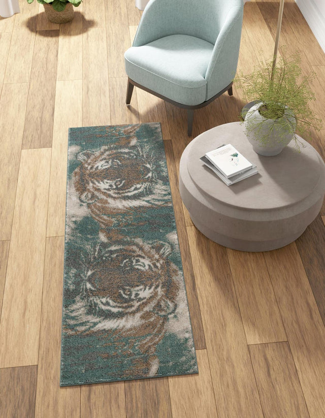Multicolor 2' 7 x 12' Wildlife Runner Area Rug Animal Print Safari Jungle Inspired Carpet for Unique Modern Interior Design for Sale at Rug Engine